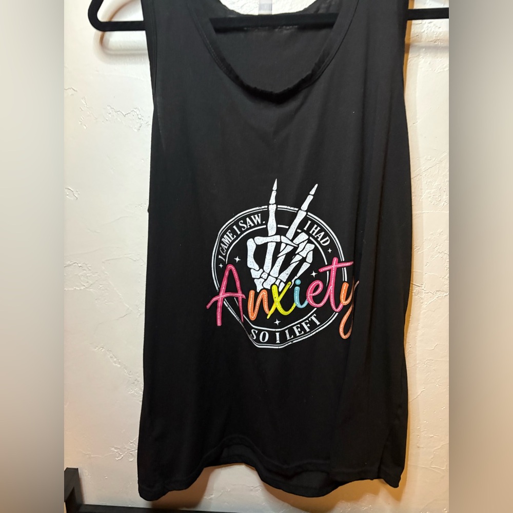 SHEIN Graphic Tank Top – “I Came, I Saw, I Had Anxiety” – Black – Size 2XL